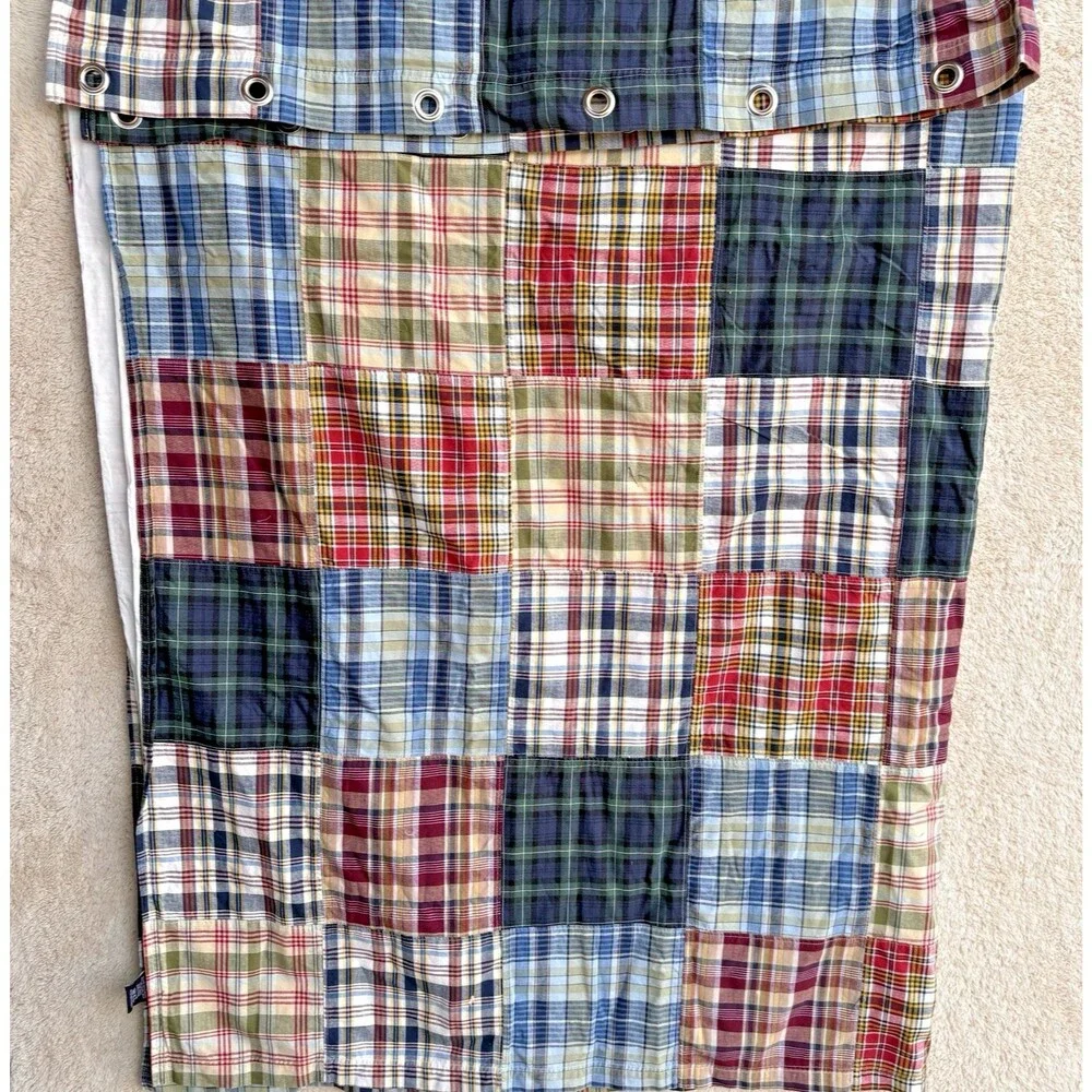 VTG Nautica Madras Plaid Patchwork Shower Curtain Bathroom Preppy Lined Cotton